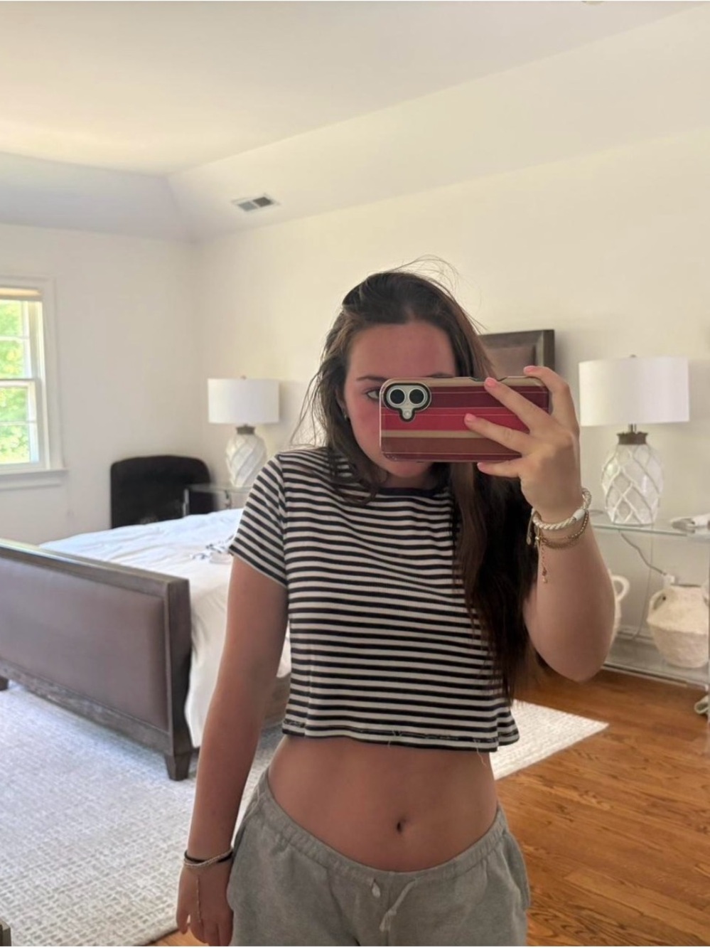 Brandy Melville Navy & White Striped Crop Tee